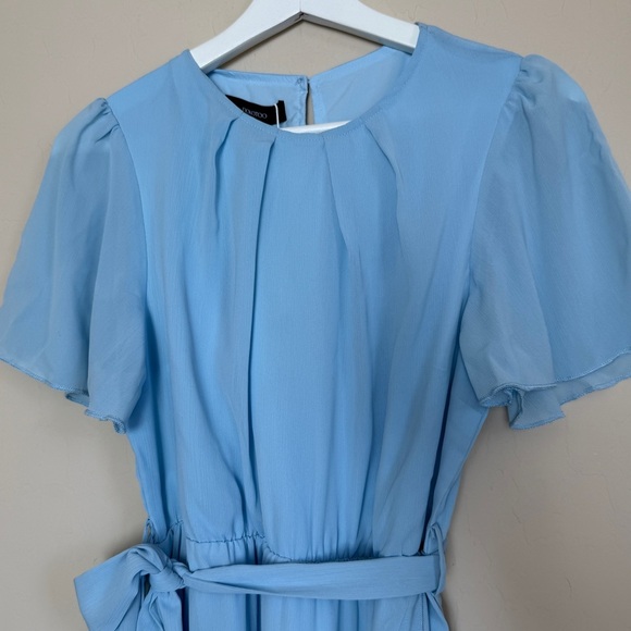 Powder Blue Women’s Mini Wrap Dress Ruffle Chiffon Alice in Wonderland Medium - Picture 3 of 10